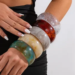 KMVEXO Vintage Colorful Acrylic Resin Chunky Bangles for Women Kpop Bohemian Charm Bangles Bracelets Retro Jewelry Pulseras
