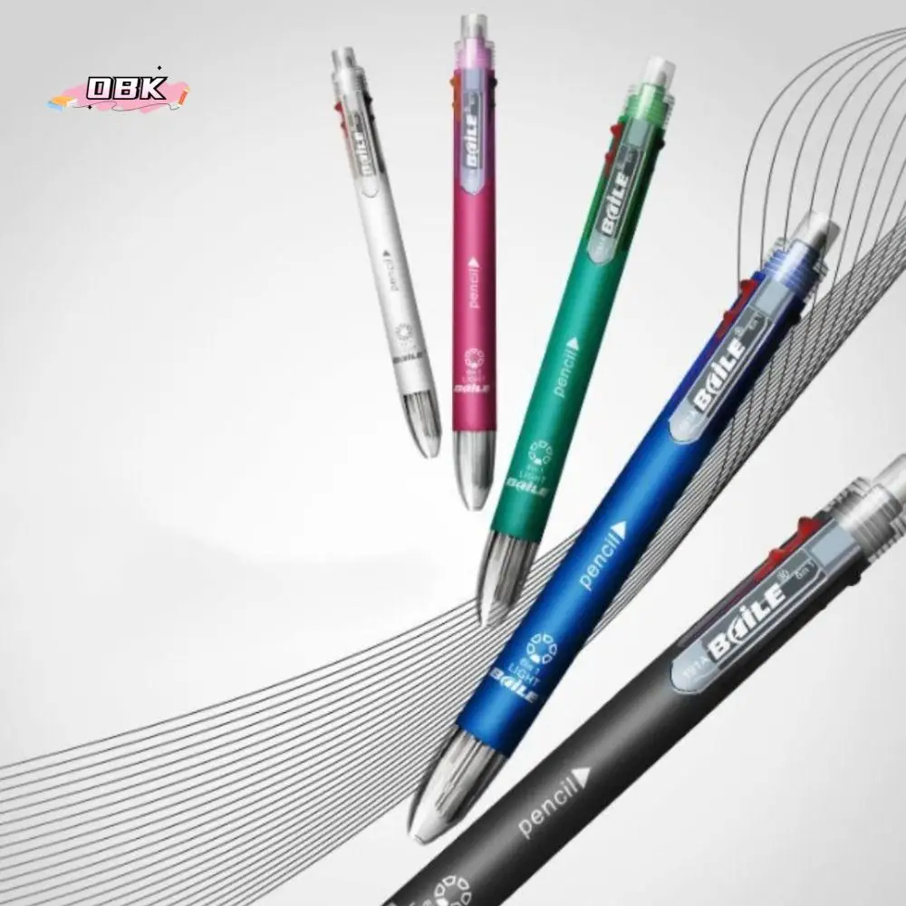 

3pcs with Mechanical Pencil Multicolor Ballpoint Pens 6 in 1 Clip-on Multicolor Retractable Pen Replaceable Core Soft