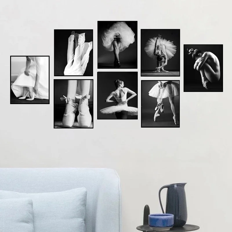 

Ballet Dancer Poster Art Atmosphere Fashion Simple Black and White Canvas Painting Wall Living Room Dance Studio Decoration