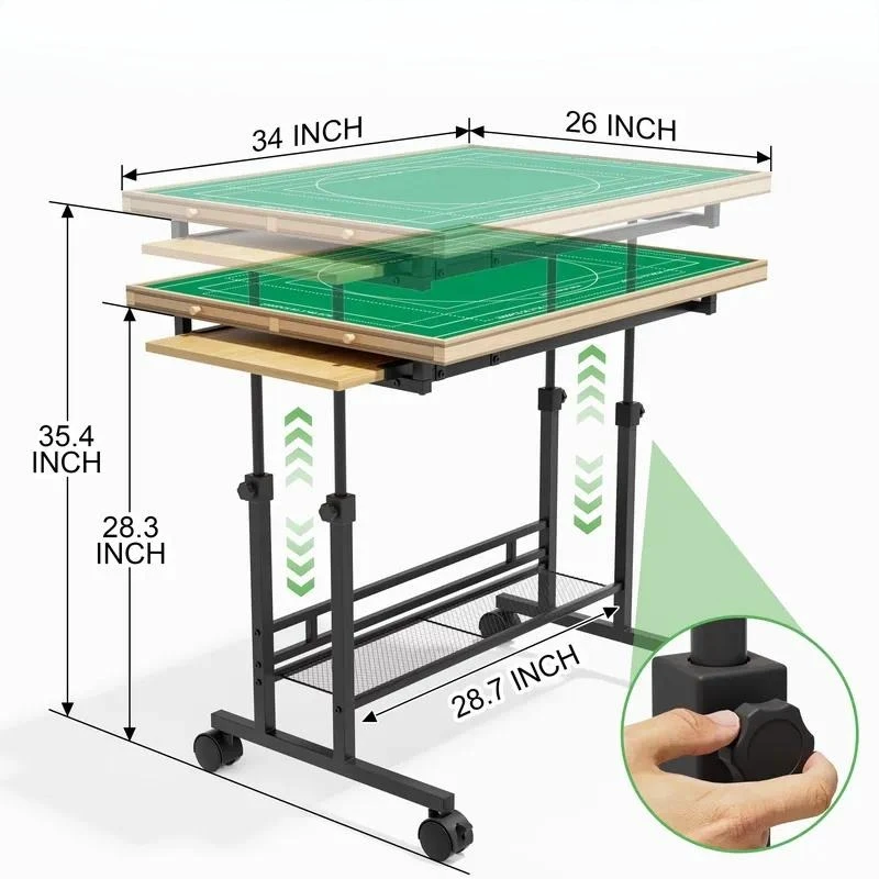 Adjustable Height Puzzle Table with 4 Wooden Drawers and 5 Angle Tilting Desk