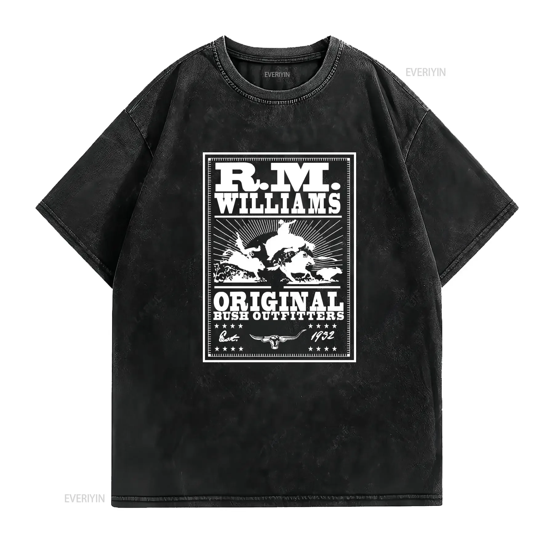 تي شيرت RM Williams Original Bush Outfitters تي شيرت رمادي مقاس متوسط طويل أو قصير الأكمام عتيق مغسول قابل للتنفس كاجوال