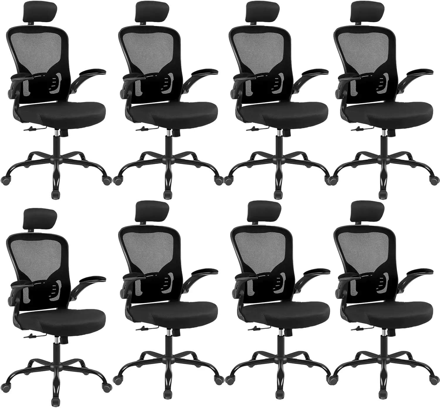 Lot de 8 chaises de bureau ergonomiques en maille, avec support lombaire et accoudoirs réglables en 3D, pour salle de conférence