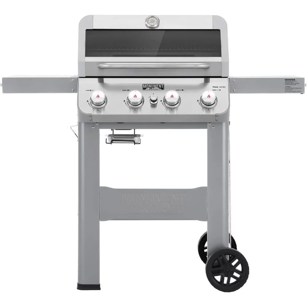 

4-Burner Liquid Propane Gas Grill, Silver Stainless Steel Grill Outdoor Patio Garden Barbecue Grill with Clearview® Lid and One