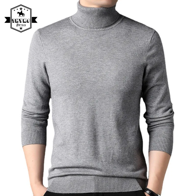 

High Neck Solid Knitted Base Sweater Mens Classic Fashion Casual Warm Casual Turtleneck Simple Vintage Slim Fit Knitted Sweater