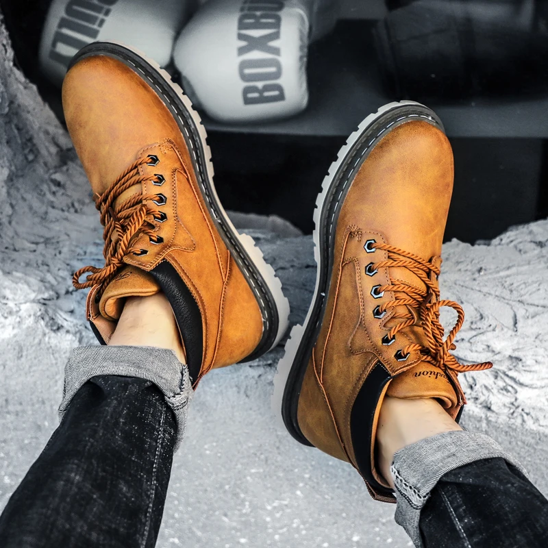 

Hombres Botas Handmade Men Boots Ankle Winter Leather Shoes Autumn Outdoor Hiking Boots Sneakers High Top Footwear Anti Slip