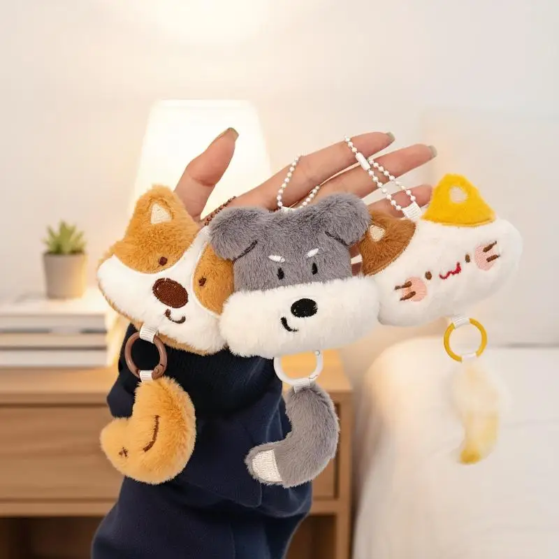 قلادة قطيفة على شكل كلب كرتوني لطيف على شكل ذيل صغير؛ سلسلة مفاتيح أنيقة وزخرفة حقيبة الظهر؛ هدية مثالية للأصدقاء والشركاء.