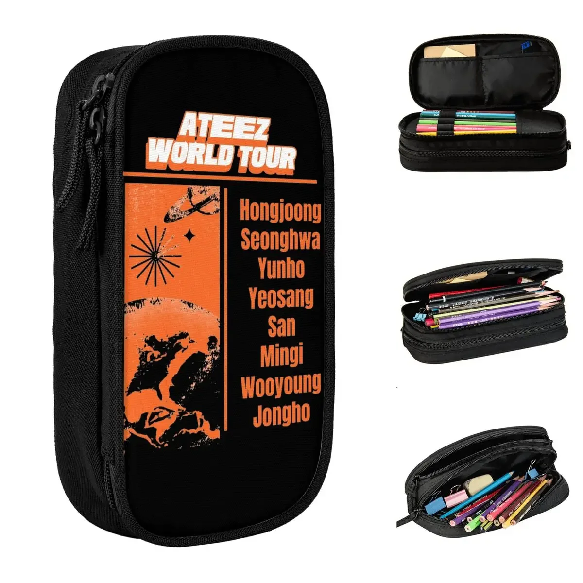 

ATEEZ World Tour 2025 Kpop Concert Pen Box Double Layer Large Capacity For School Pencil Bag Amazing Gift