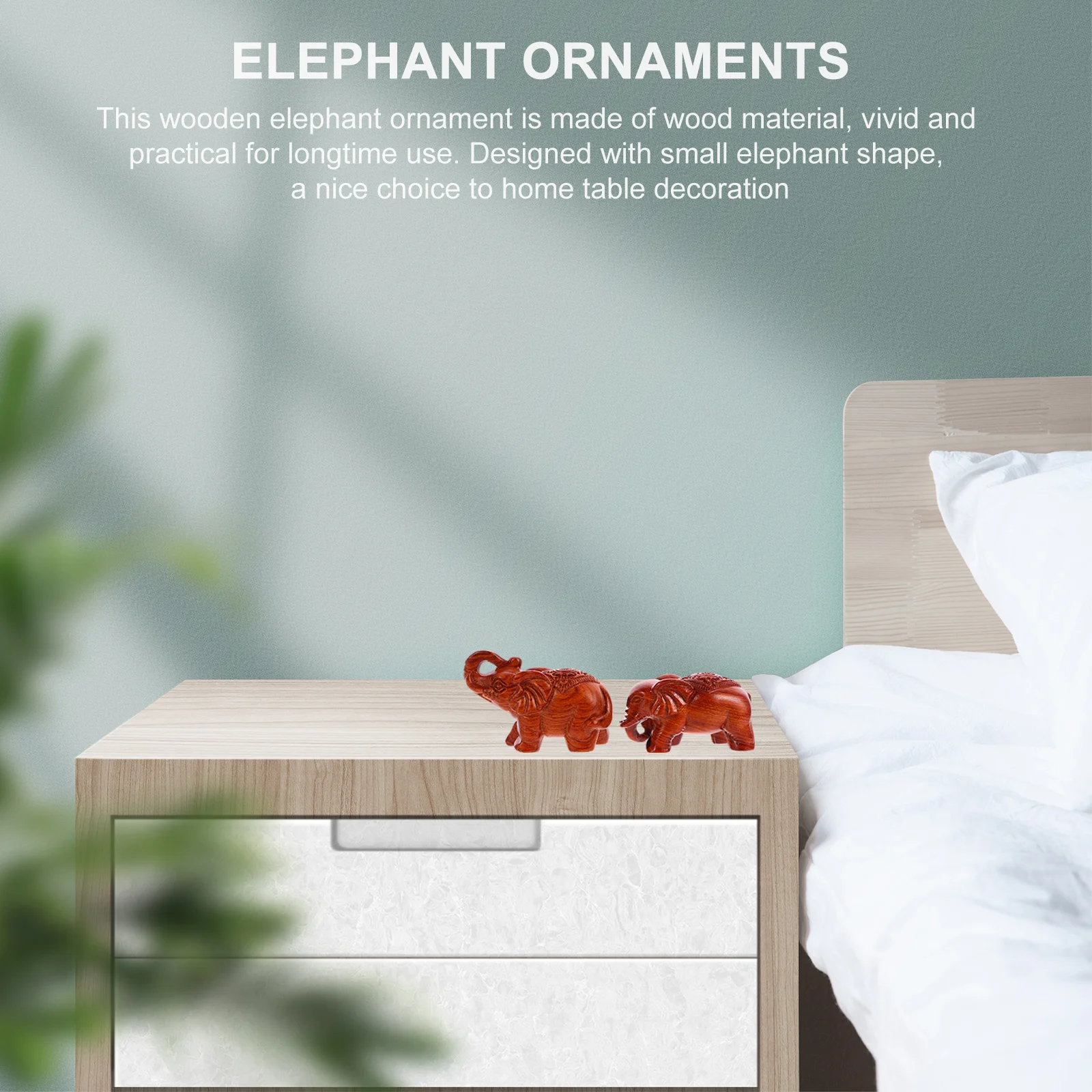 

2pcs Statue 10cm Wooden Animal Adorn Mini Figurines Smooth Carving Home Elephant Statue Decor Wooden Animal Ornament