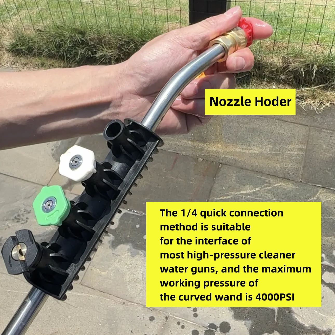 1PC 15inch Pressure Washer Wand, 30 Degree Curved Extension Wand with 5 Spray Nozzles and Nozzle Hoder, 1/4 Inch Quick Connect U