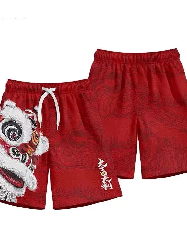 Quick Dry Short Pants Loose Fit Thin Five-Quarter Beach Shorts for Men And Women Chinese Style Summer Casual Fashion Polyeste...