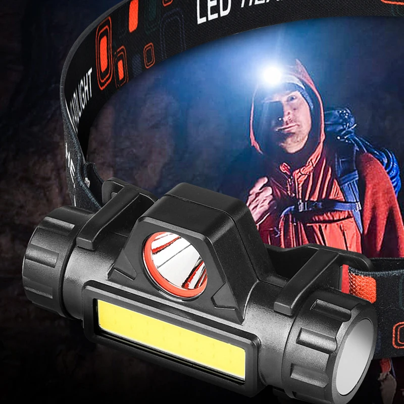 Portable COB LED Headlamp With Adjustable Strap USB Rechargeable 6 Modes Head Torch For Outdoor Camping Night Fishing Flashlight