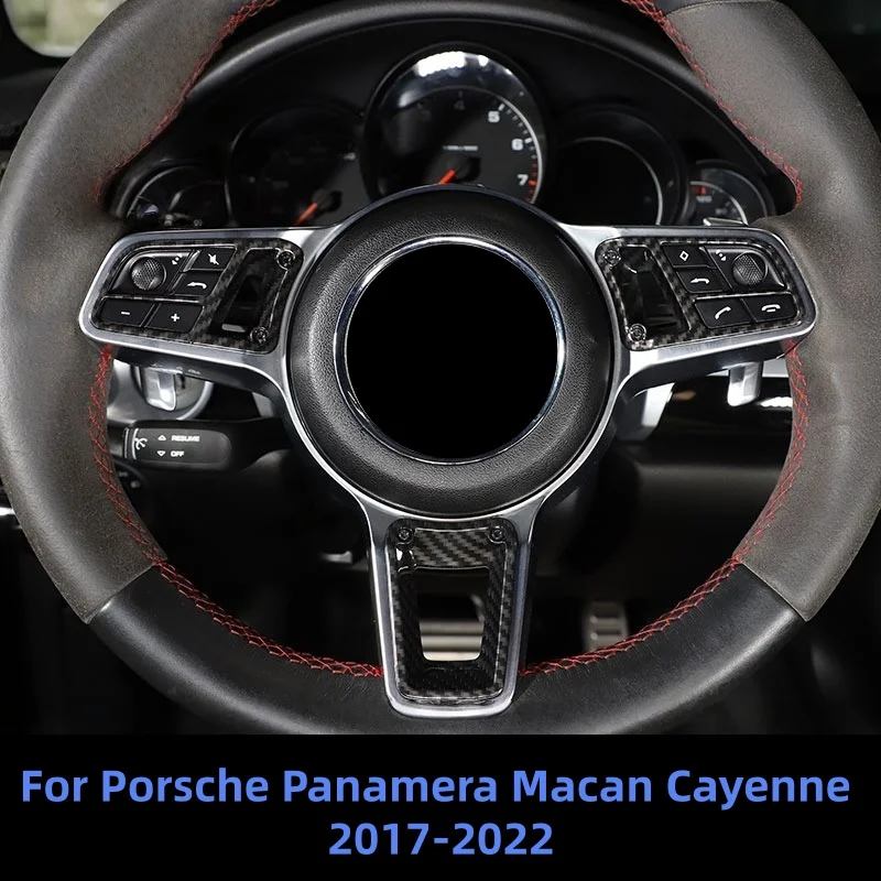 

For Porsche Panamera Macan 2017-2022 Cayenne 2018-2022 Carbon Fiber&Piano Black Car Interior Steering Wheel Cover Trim ﻿