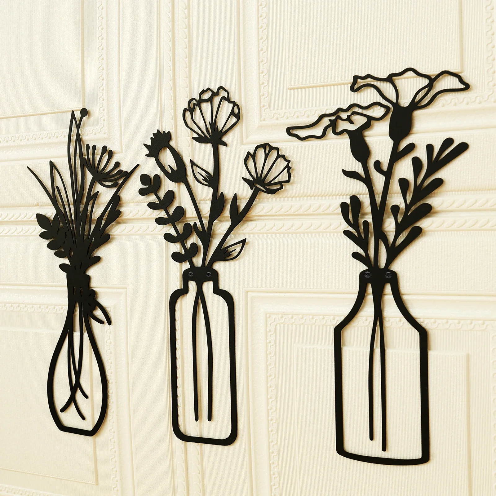 3 uds decoración de pared ramo florero silueta pintura Metal arte Floral decoración minimalista decoración del hogar para sala de estar Oficina