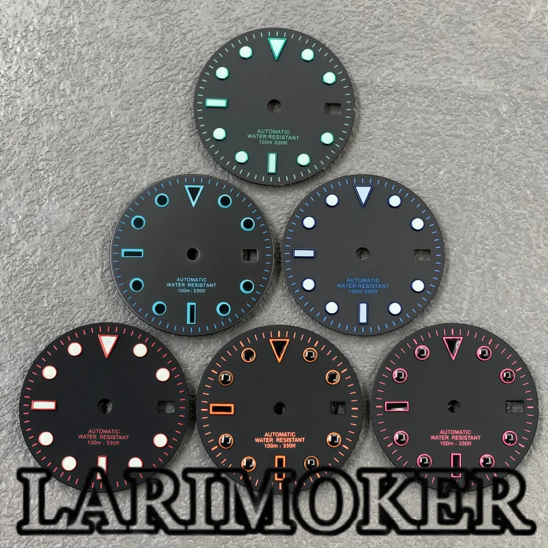 LARIMOKER 29mm Business Minimalist Dial Green Markers Green Luminous Suitable for NH35 ETA2824 PT5000 Miyota8215 DG Movements