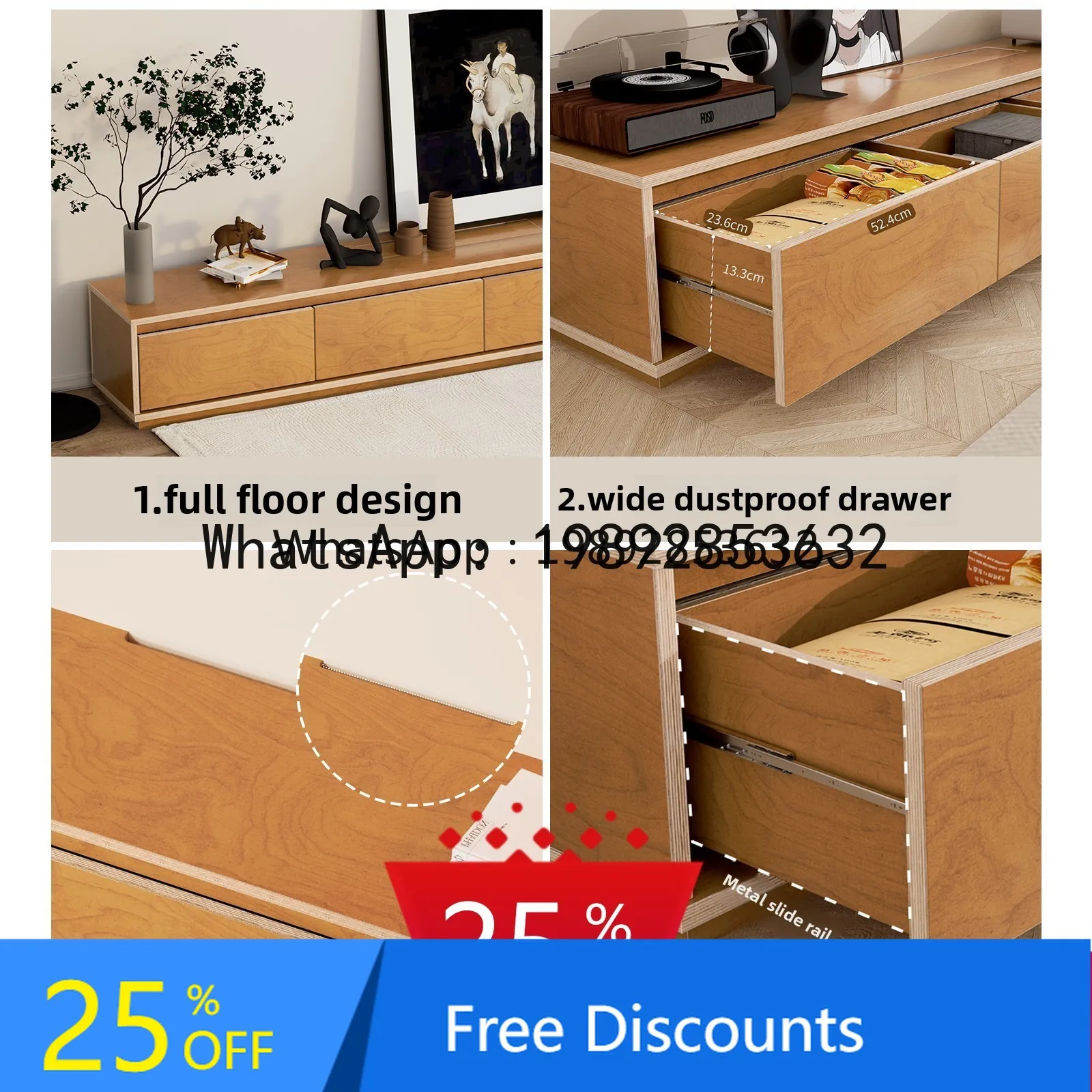 TV cabinet guest medieval walnut floor storage storage side cabinet integrated