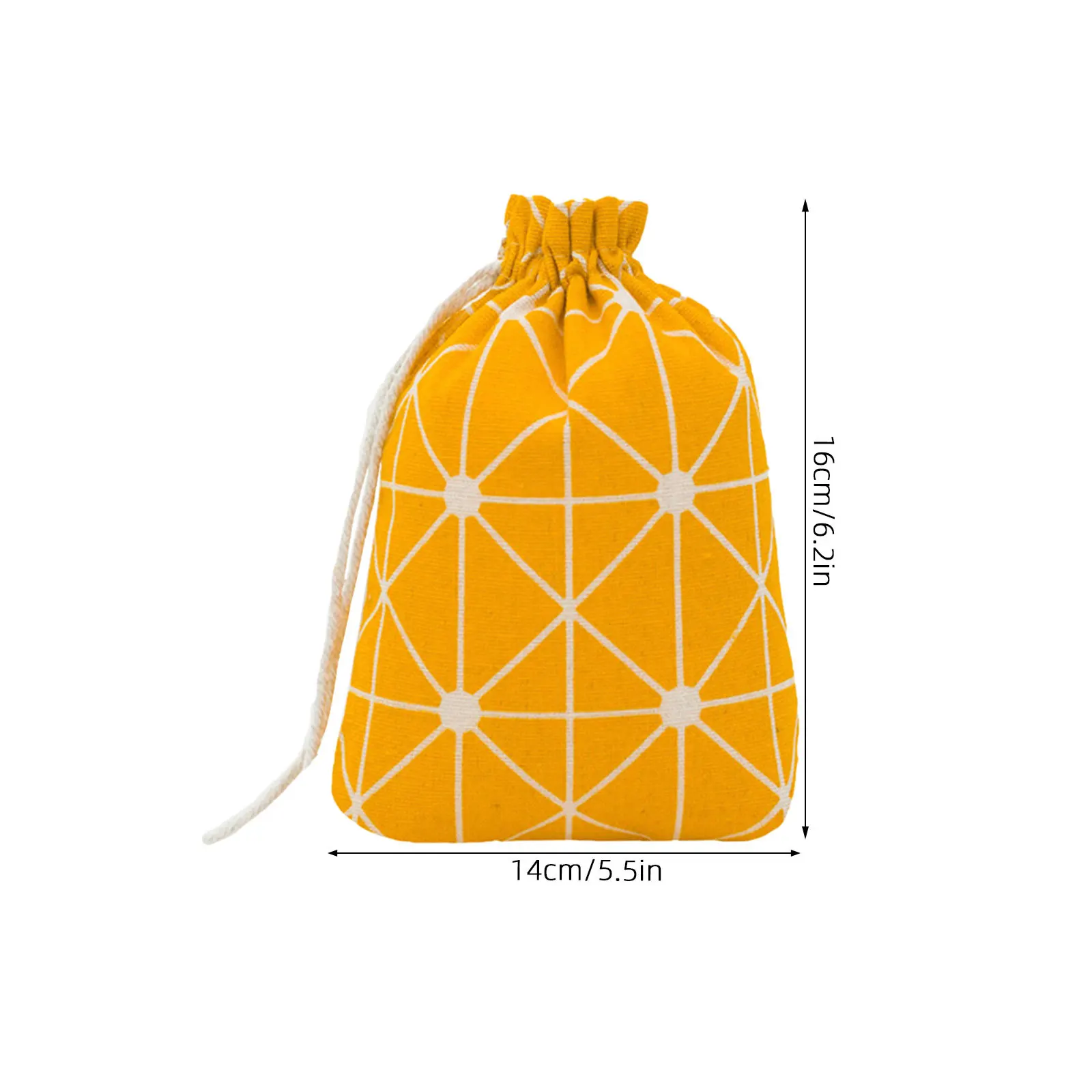 

Mini Flax Storage Bag Yellow Grids Lightweight Drawstring Pouch for Jewelry Candy Snacks Travel Organizer Reusable Carrying Case