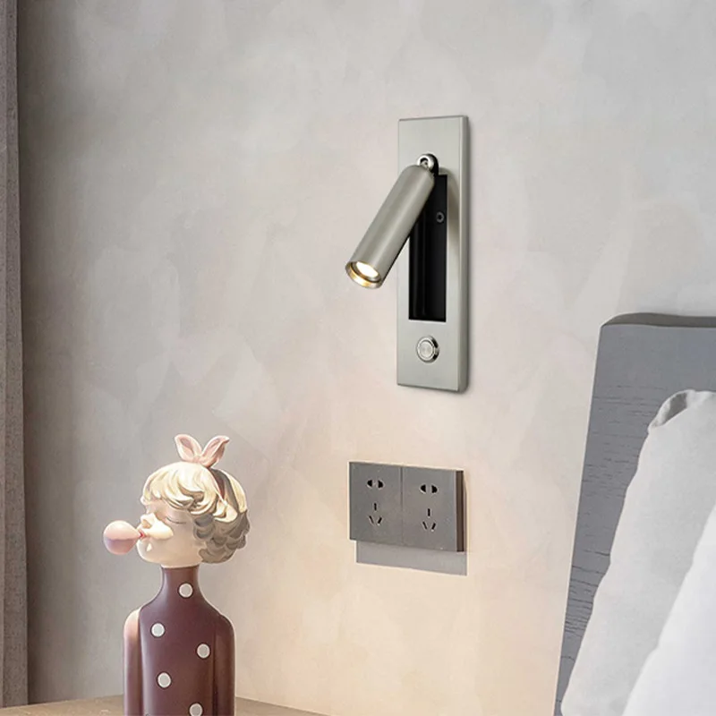 Nordic Modern Bedside Reading Wall Lamp Hotel Engineering Minimalist Indoor Embedded Press Switch LED Reading Wall Lamp