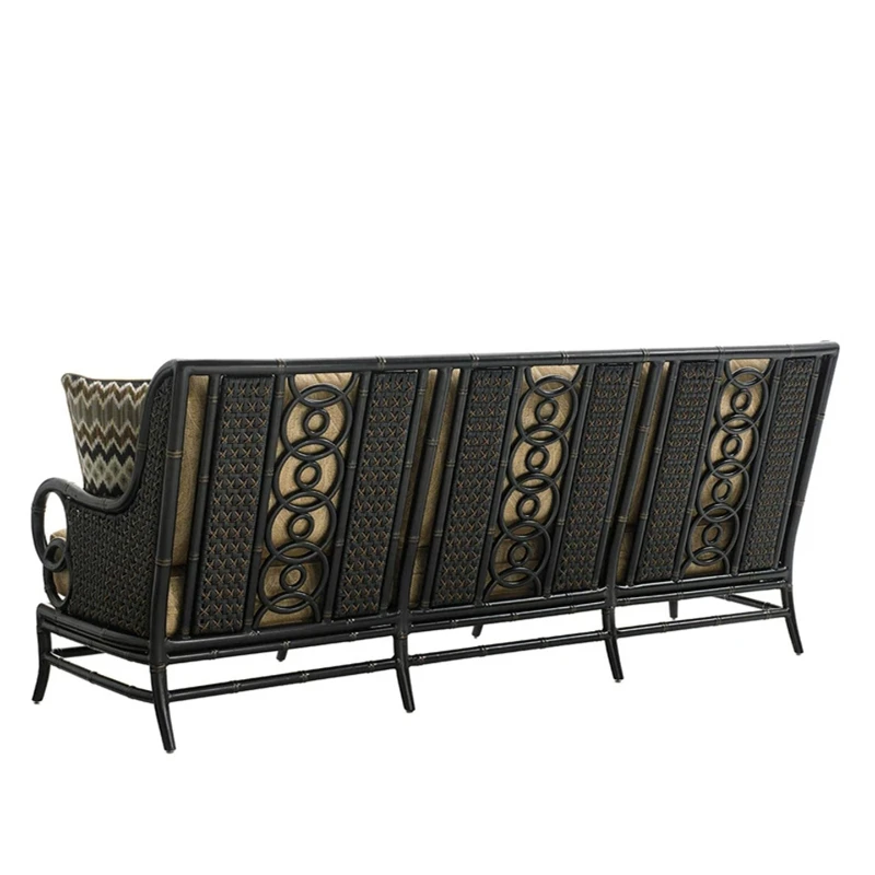 Nanyang style black rattan sofa American outdoor three-person sofa villa courtyard balcony leisure rattan sofa