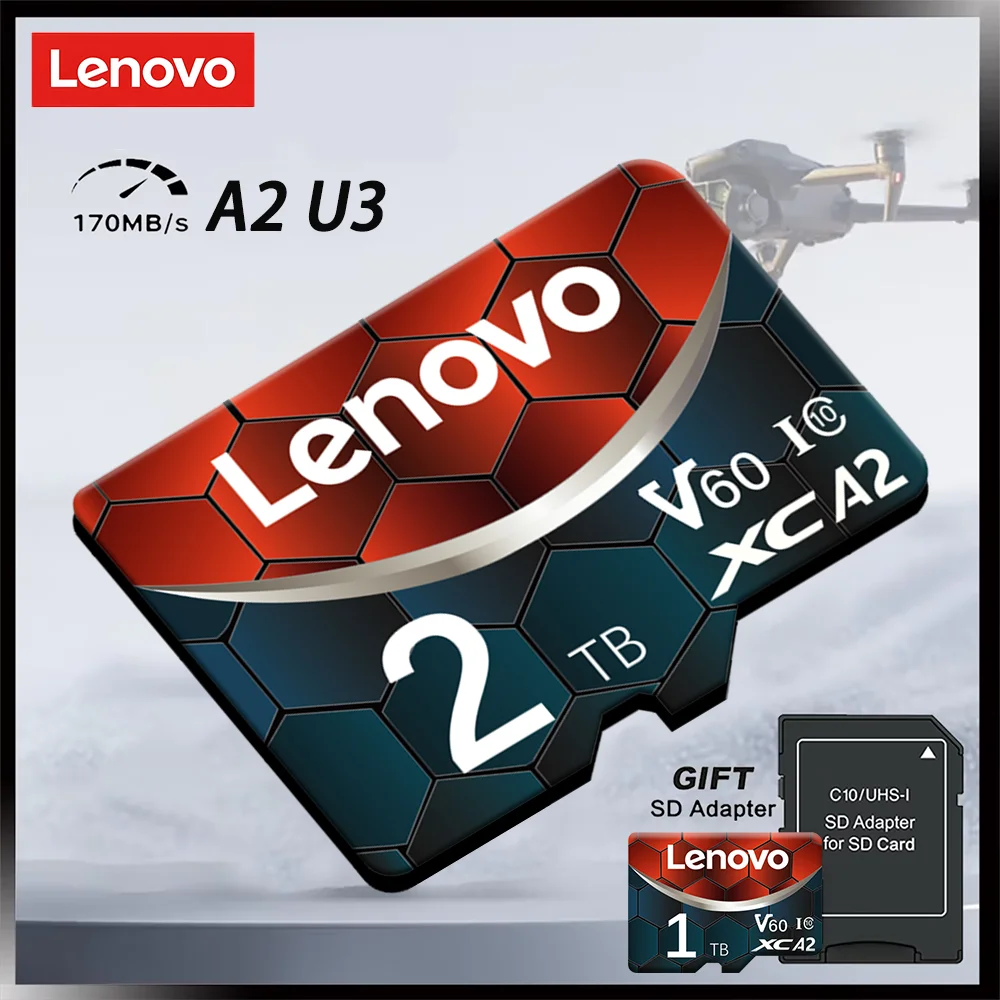 Lenovo 2TB Micro TF SD Card V30 High Speed Memory Card 1TB 512GB Class 10 Video Card SD Card 256GB For Smartphone Camera Drone