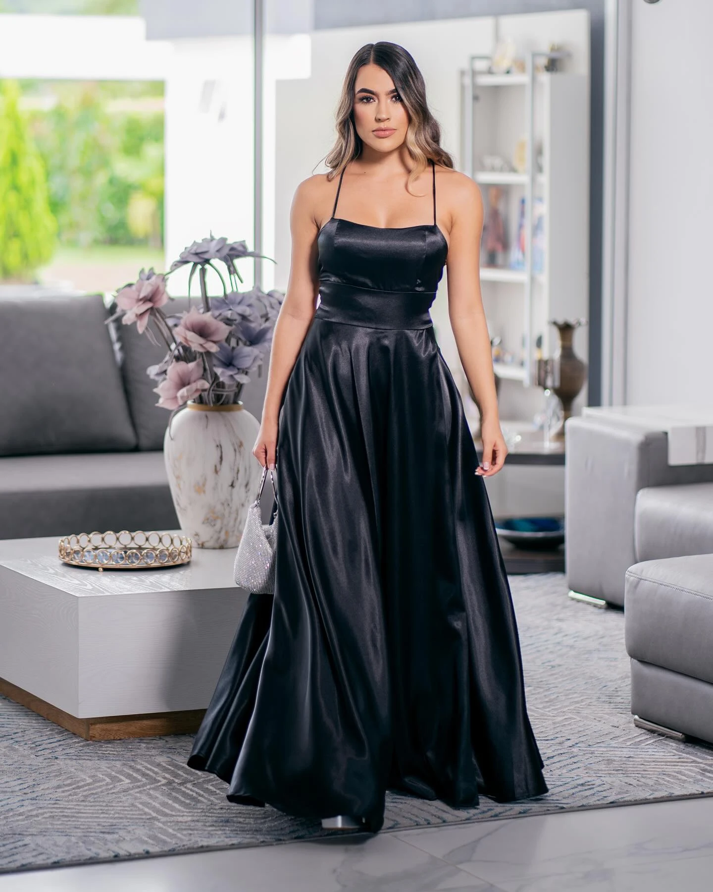 

Women's Summer Sling Dresses Sexy Spaghetti Straps Lace-up Backless Evening Dress Soft Satin Side Split Maxi Train Prom Gowns