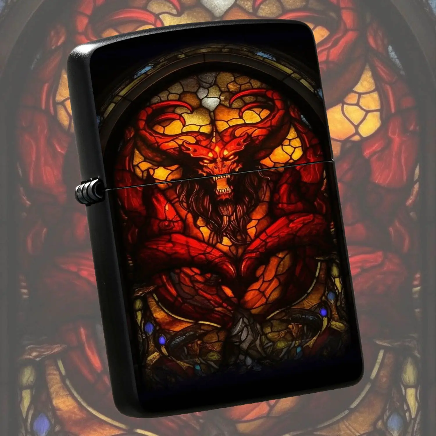 Vintage Stained Glass Pattern Lighter, Arched Church Art Inspired Stylish Portable Igniter, Cool Unique Collectible Gadget For Camping, Candle Lighting, Daily Multi-Scene Use, Exquisite Special Gift For Gothic Style Lovers A Humorous And In