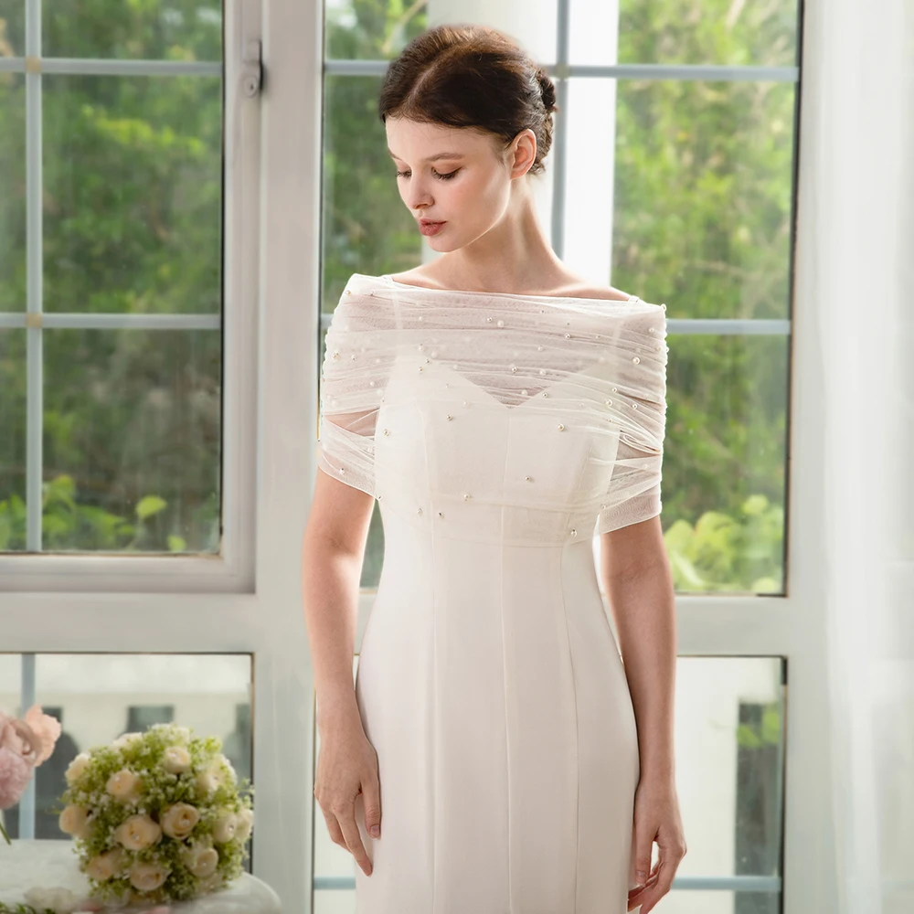 

Элегантные свадебные накидки с жемчугом и бисером, мягкая тюлевая свадебная накидка для женщин, свадебное платье, аксессуары для вечеринок