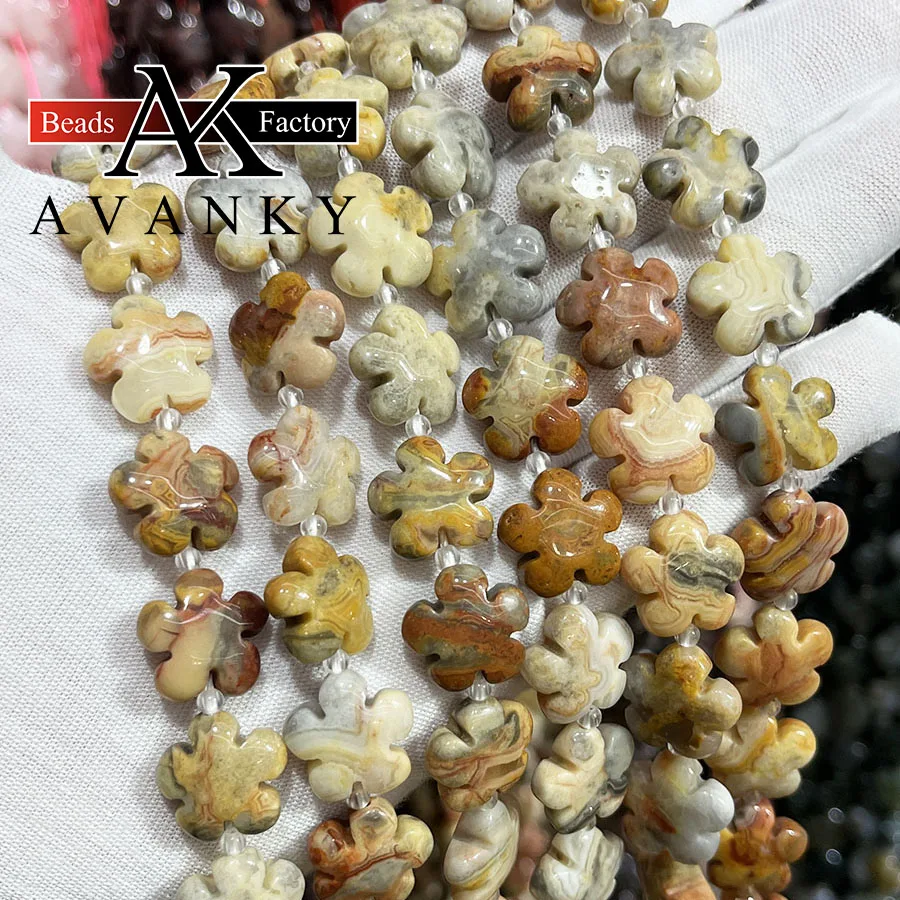 

Natural Crazy Agate Plum Blossom Shape Stone Beads Flower Jewelry Making DIY Necklace Bracelet Accessory 15'' 15mm 20mm