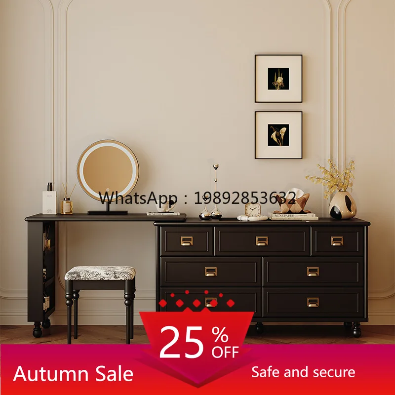 

LYY Retro Small Apartment Simple Black Dressing Table Chest of Drawers Bedroom Corner Extendable Makeup Table