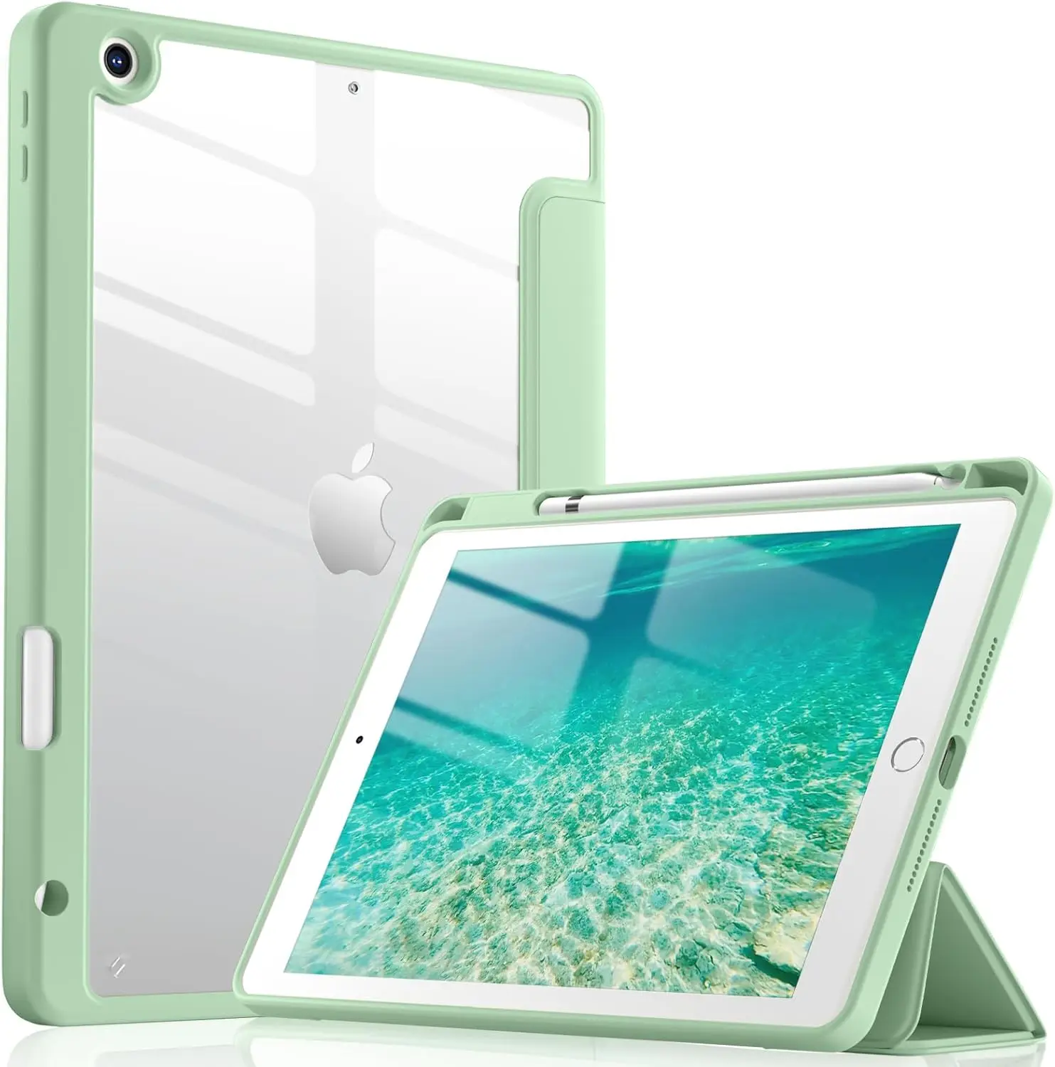 Case Compatible with iPad 9th /8th /7th Gen, Full Body Protective with Pencil Holder, Clear Case Designed for iPad 10.2 Inch