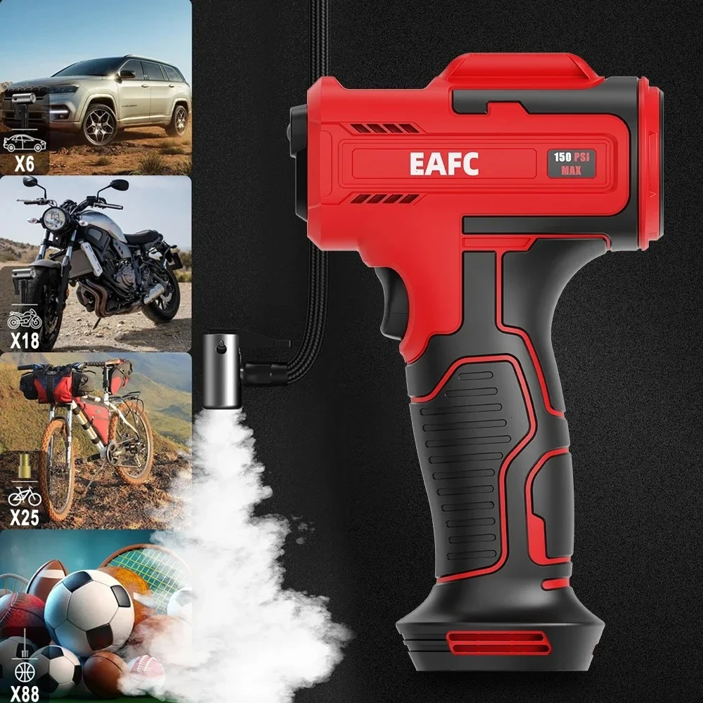 EAFC Inflador de Neumáticos Inalámbrico para Auto, 120W, Compresor de Aire Recargable, Portátil, con Pantalla Digital, Bomba Eléctrica para Inflar Neumáticos de Auto, Bicicleta y Motocicleta