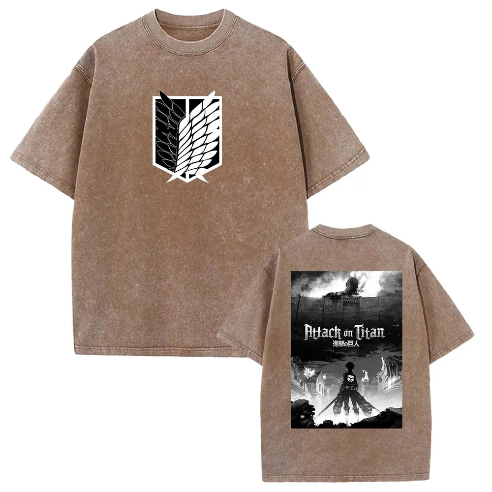 Anime Attack On Titan Levi Ackerman Graphic Tee Men Women Vintage Washed Tshirts Oversized Cotton T Shirt Harajuku Male T-shirt