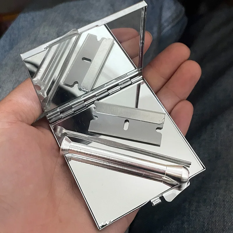 4 قطعة مجموعة ملحقات التدخين المحمولة صندوق السجائر مع شفرة قطع مرآة على الوجهين مجموعة تخزين السفر الفاخرة #2
