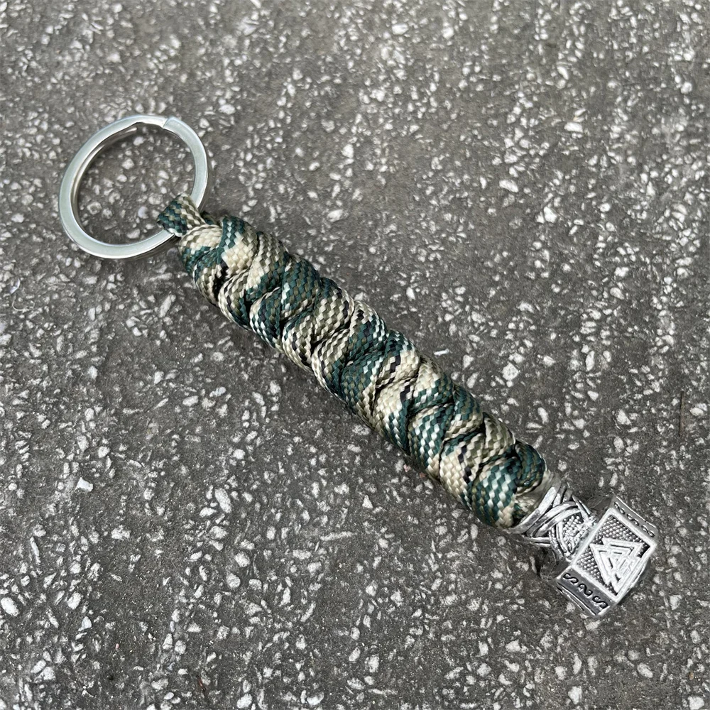 حنين ثور المطرقة Mjolnir كيرينغ الرجال اكسسوارات نورس فالكنوت متعدد الألوان اليدوية Paracord فايكنغ سلاسل المفاتيح للنساء