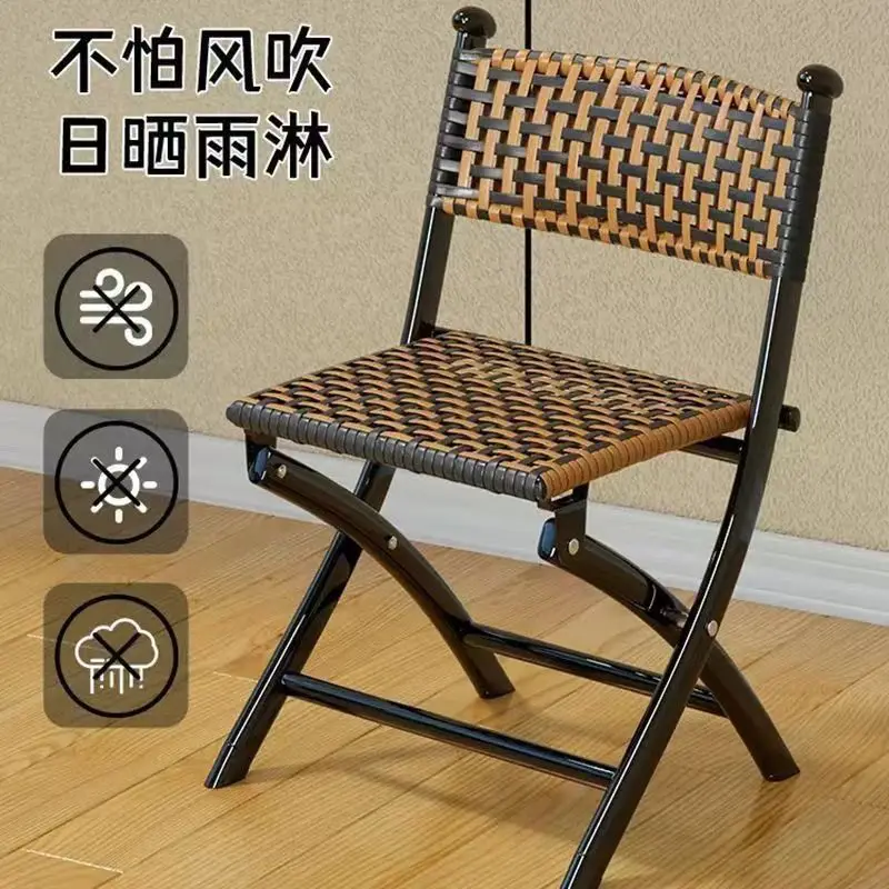 Rattan Woven Folding Chair With Backrest Breathable Leisure Portable Chair for Balcony Outdoor Camping Hiking Garden Patio Use