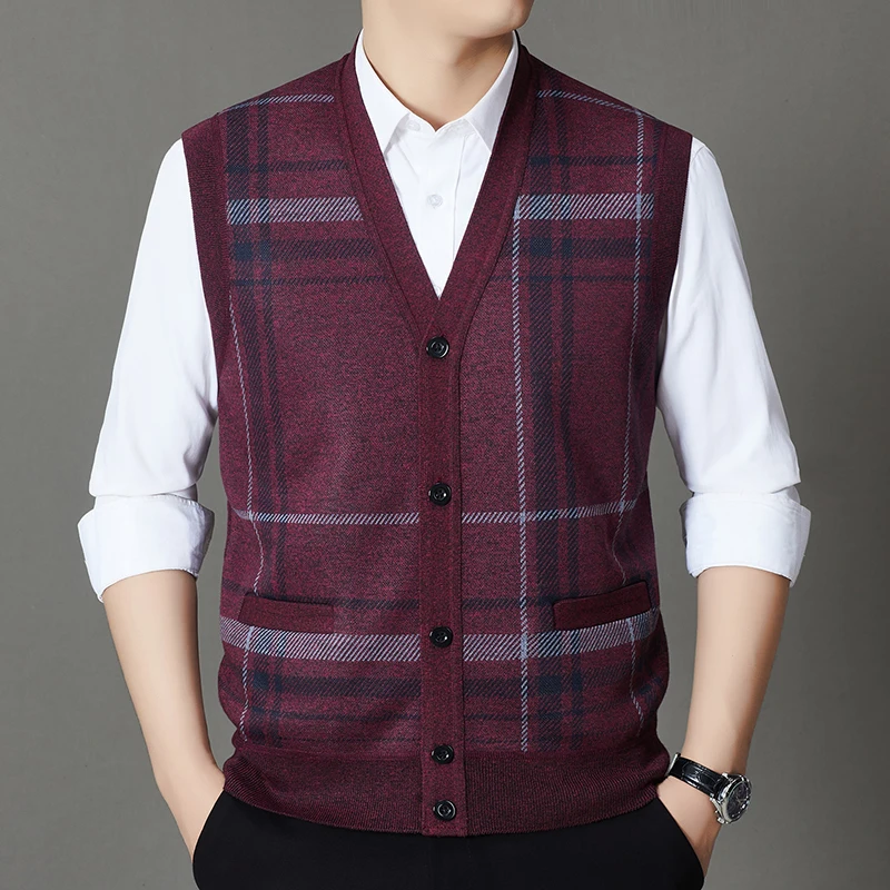 

Middle Aged Autumn and Winter Dad's V-neck Knitted Cardigan Casual Versatile Sleeveless Vest for Middle-aged and Elderly Men