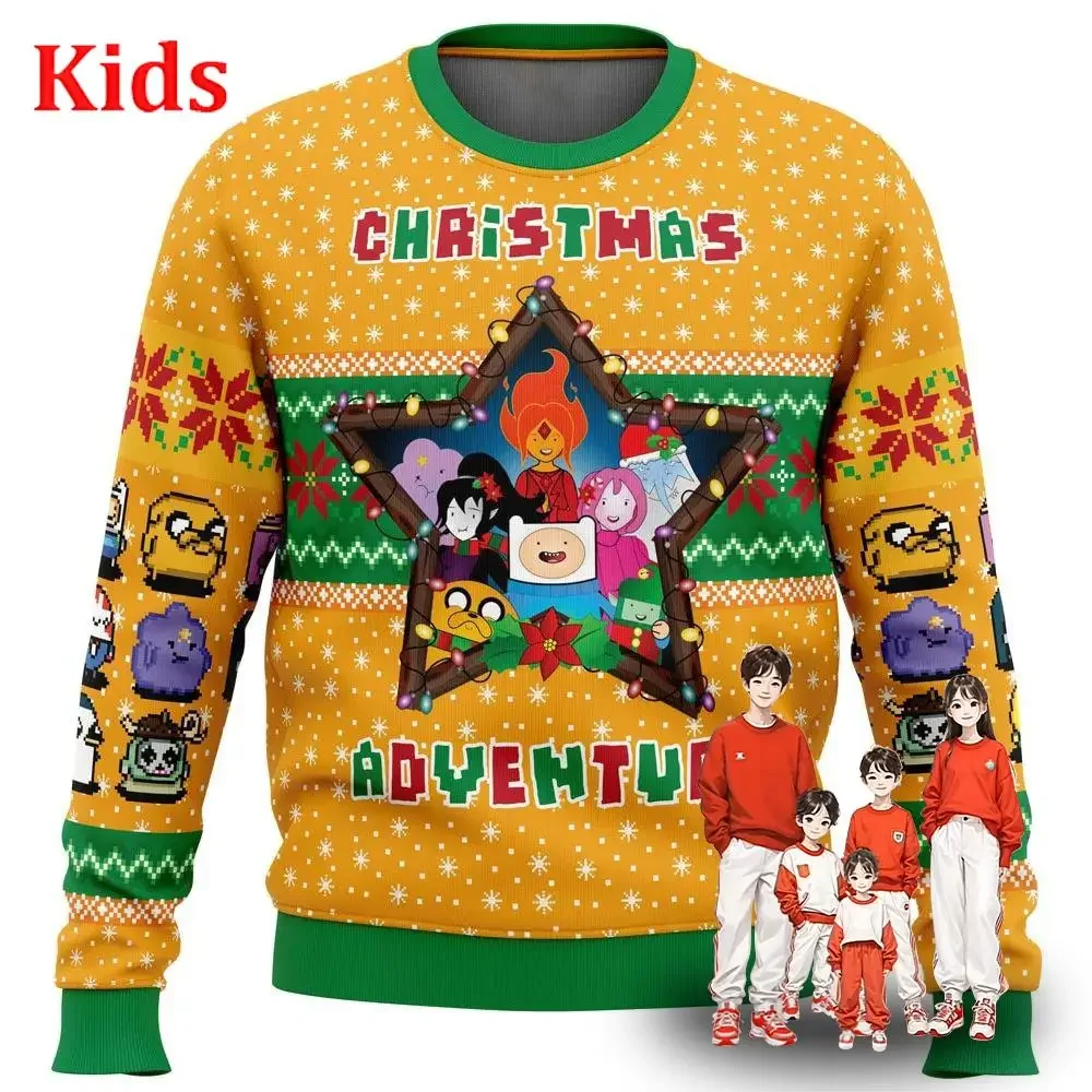 Adventure Time Christmas Quest Ugly Christmas Sweater Christmas Sweater Gift Santa Claus Pullover Kids 3D Sweatshirt And Top