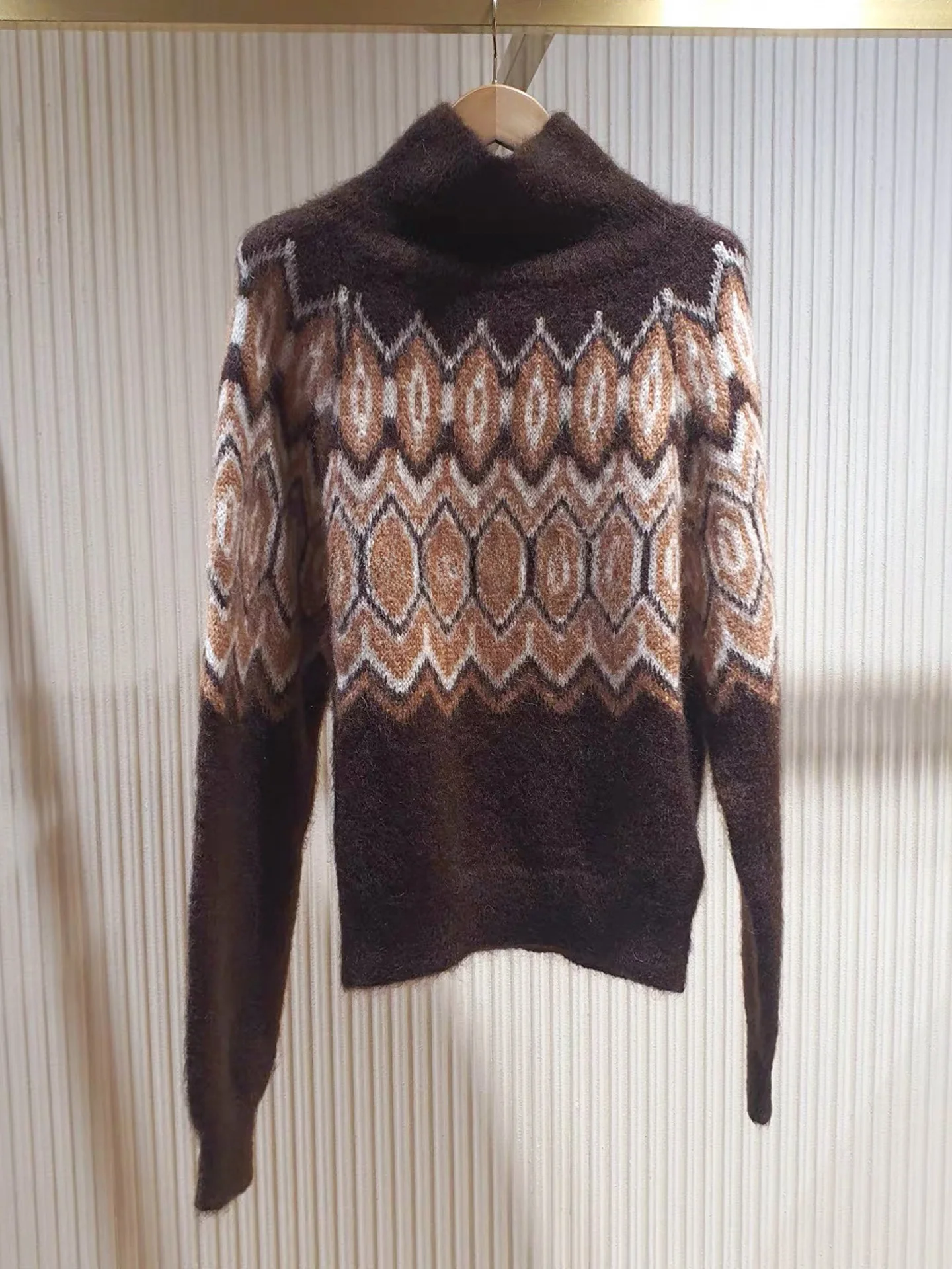 

M Home South Oil, элитный женский модный топ 202, осень-зима, маленький фраш, вязаный топ с высоким воротником и цветочной вышивкой