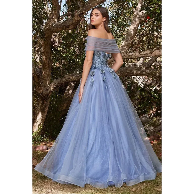 2024 New Elegant Off the Shoulder Prom Dress A-line 3D Flower Lace-up Back Evening Birthday Party Gowns