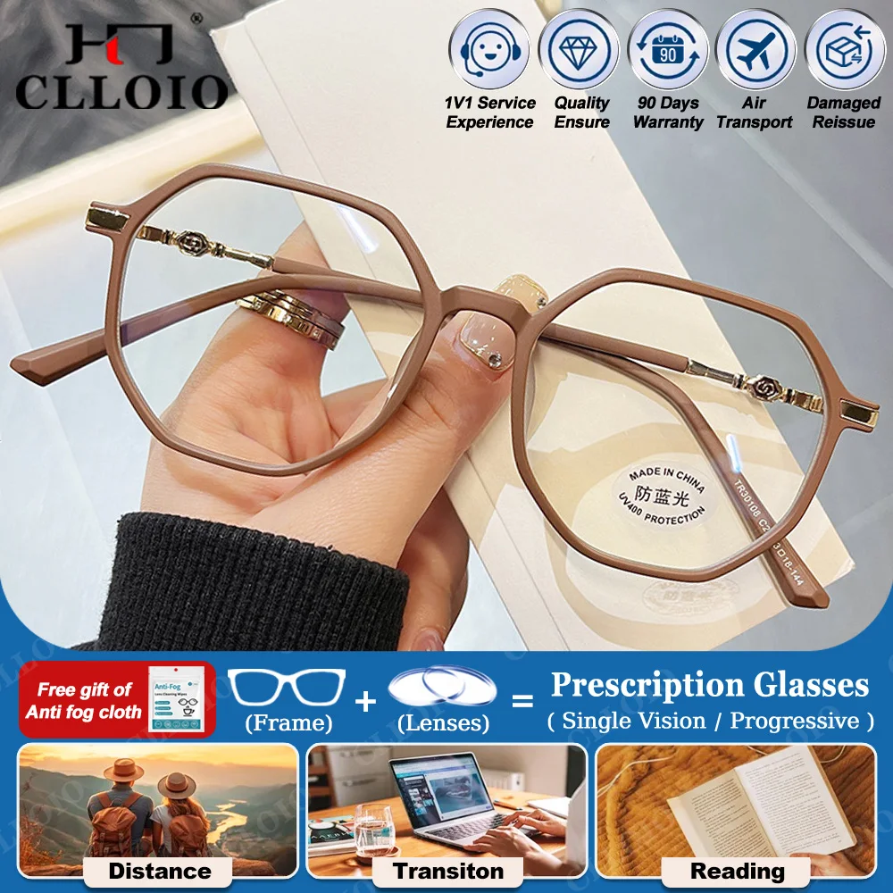 

CLLOIO Fashion Ladies Elegance Anti Blue Light Prescription Glasses Women Myopia Optical Computer Progressive Reading Eyeglasses