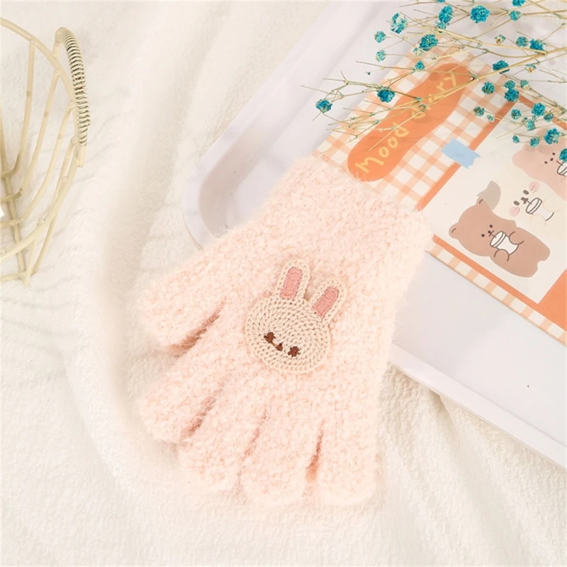 Y1UB Luvas malha laváveis ​​para crianças com urso para clima frio, acessórios inverno para meninos e meninas