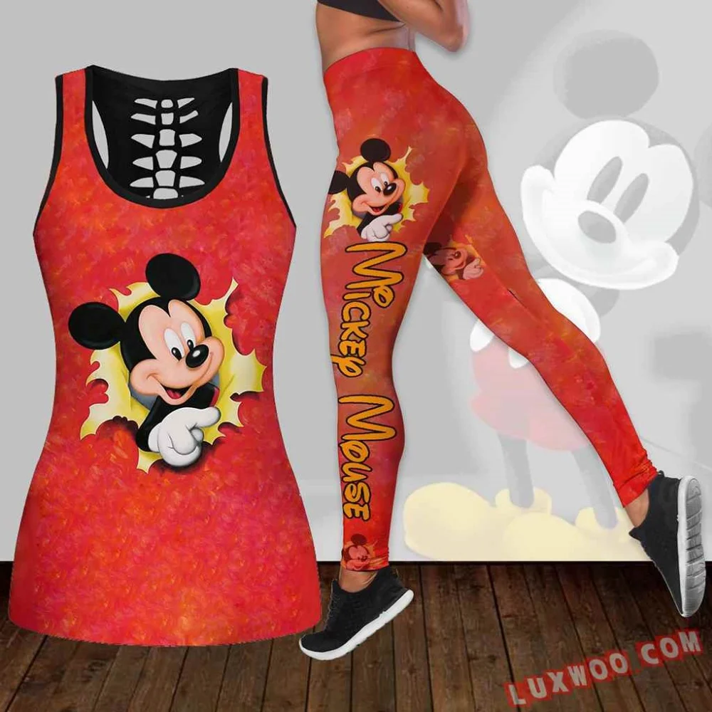 Disney Minnie Damska kamizelka z dziurką + legginsy damskie Strój do jogi Legginsy fitness Strój sportowy Disney Tank Top Legging Set Outfit