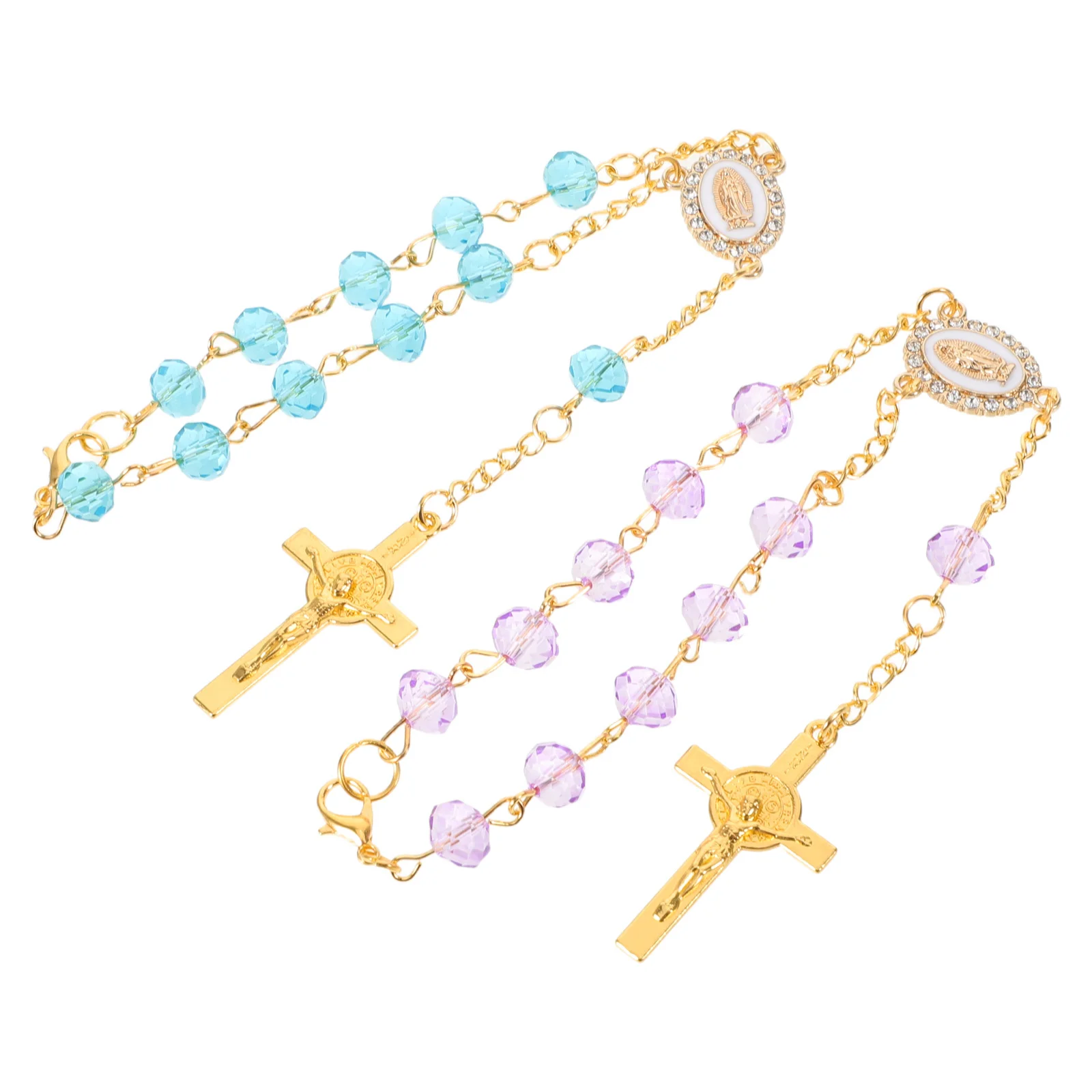 

2pcs Car Decor Hanging Ornament Catholic Rosary Beaded Pendant For Rearview Mirror Virgin Mary Crucifix Auto Interior Gift