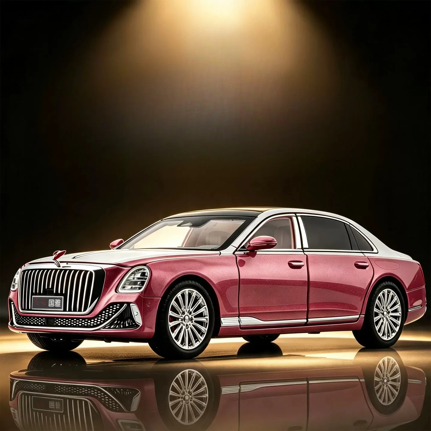 1:24 Hongqi Guoya Alloy Model Diecast Car Toy Sound Light Pull Back Door Opened Front Wheel Steering Vehice Collectible Ornament