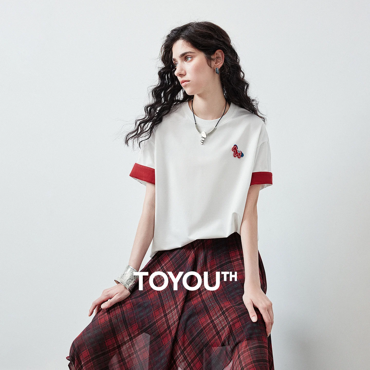 TOYOUTH Women's T Shirt 2026 Summer New Color Blocking Patchwork Short Sleeve Lyocell Pony Print Soft Unique Niche Top