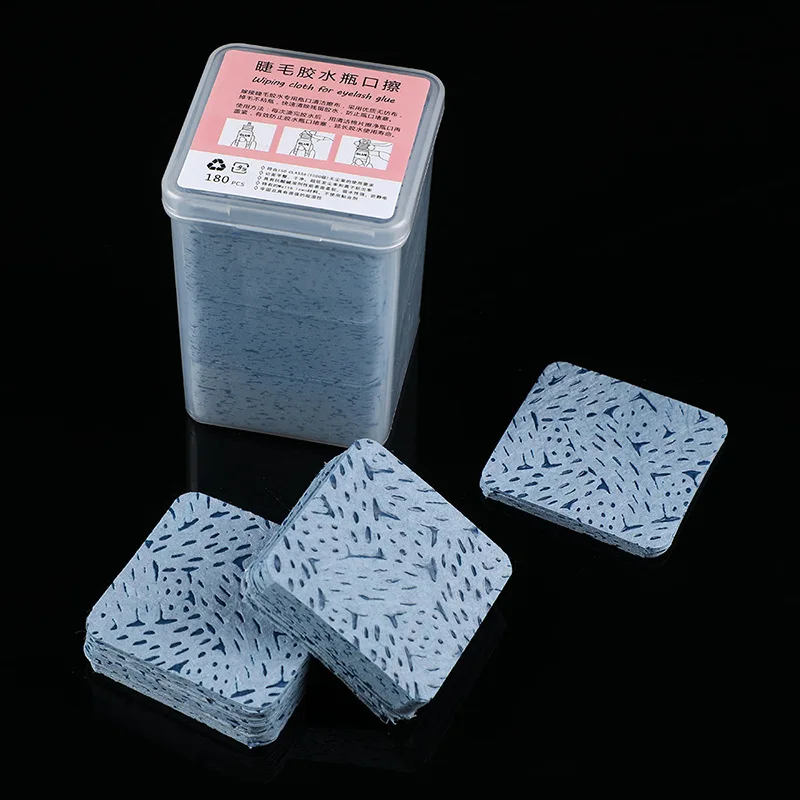 200PCS Rosa/Weiß Wimpern Kleber Entferner Wischen Fusselfreie Baumwolle Tücher Kleber Flasche Mund Reinigung Papier Reiniger Pads mit Box
