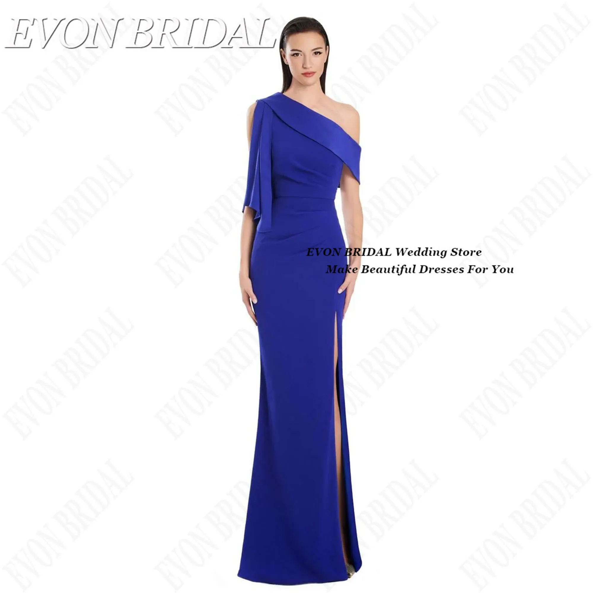 

One-Shoulder Draped Evening Gown Mermaid Side Split Elegent Evening Dress Royal Blue Customized Vestido De Fiesta EVON BRIDAL