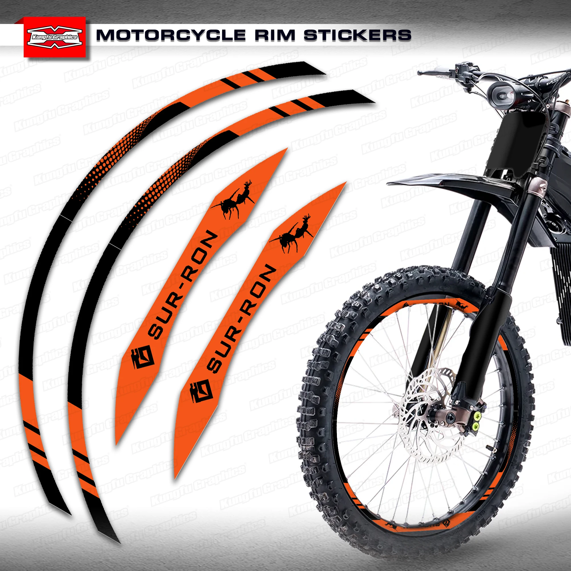 

KUNGFU GRAPHICS Graphics Kit Wrapping Wheel Rim Stickers for Ultra Bee Light Bee, Orange Black