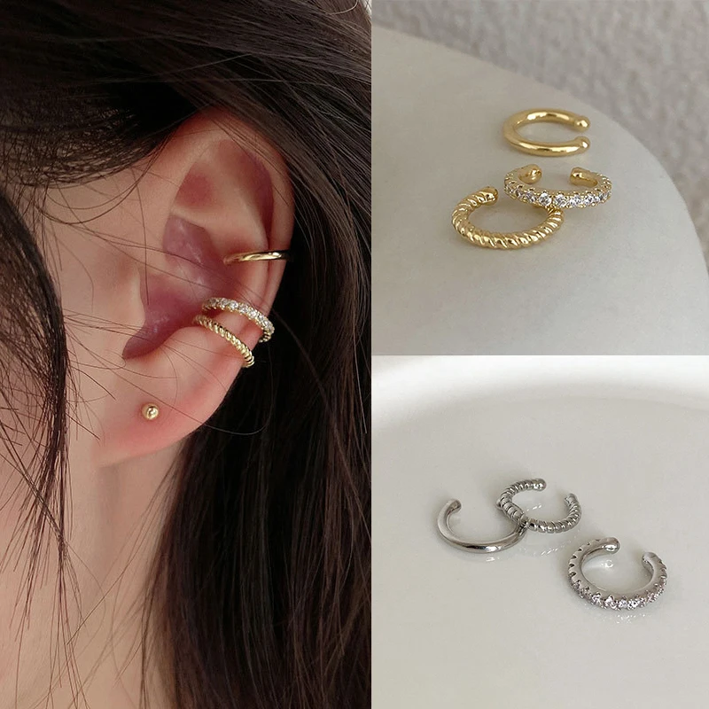 【F】3Pcs Simple Round Wrap Earrings Cartilage Ear Clip No Pierce Cartilage Earrings Ear Cuff