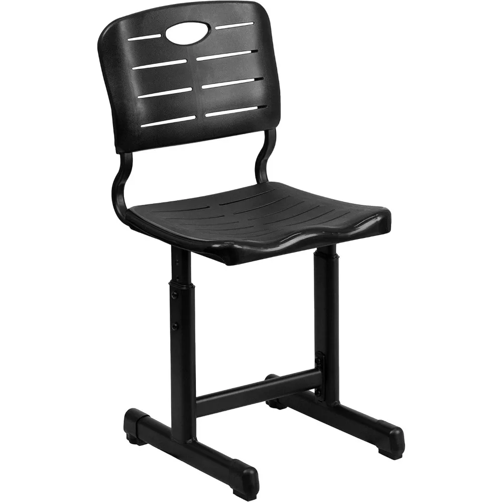 Chaise d'étudiant noire réglable avec cadre sur piédestal, chaise d'étudiant de style moderne pour les niveaux primaire et secondaire, recommandé