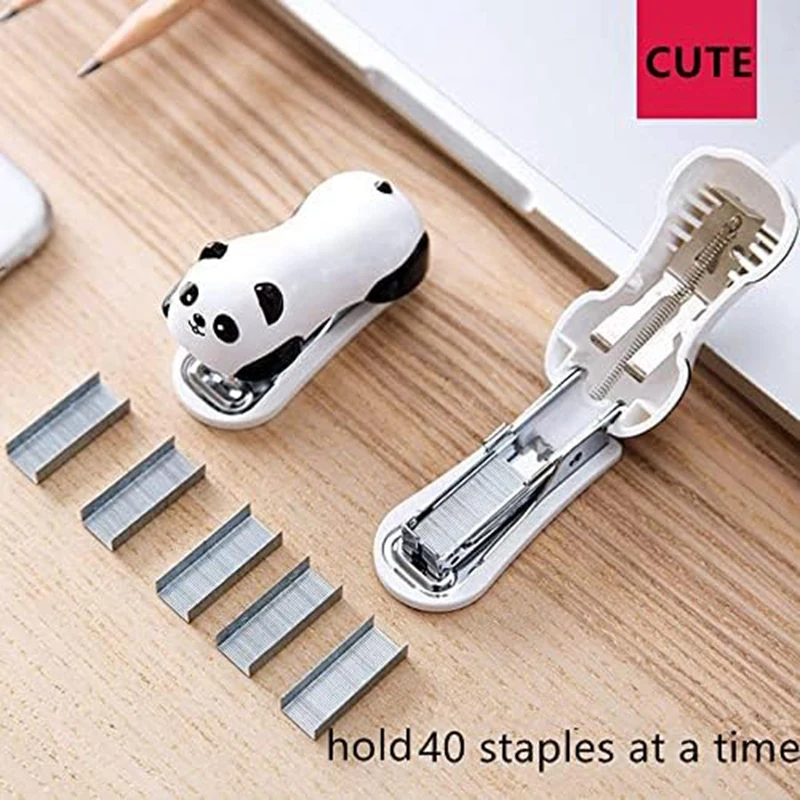 4 Pcs Panda Desktop Stapler Stapler For 12 Sheet Capacity, Stapler With 4000PCS No.10 Staple & Built-In Staple Remover